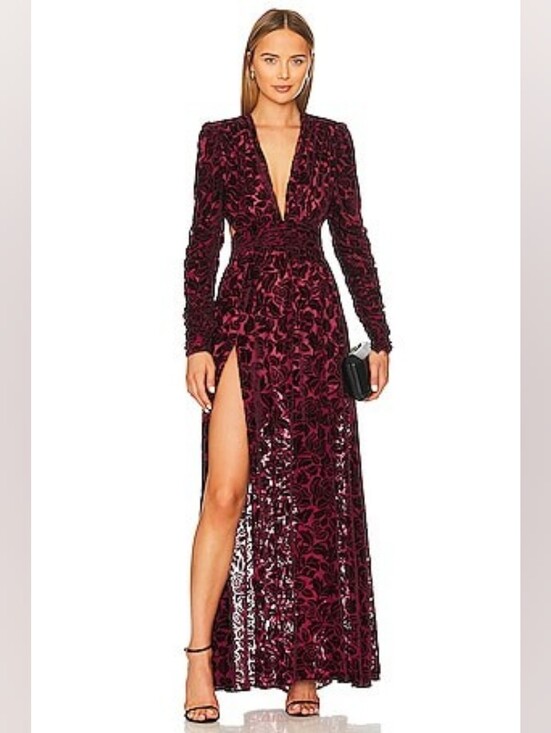 Bronx and Banco Dresses & Skirts - Velvet V-Neck Maxi Dress in Burgundy Bronx Banco Size 8
